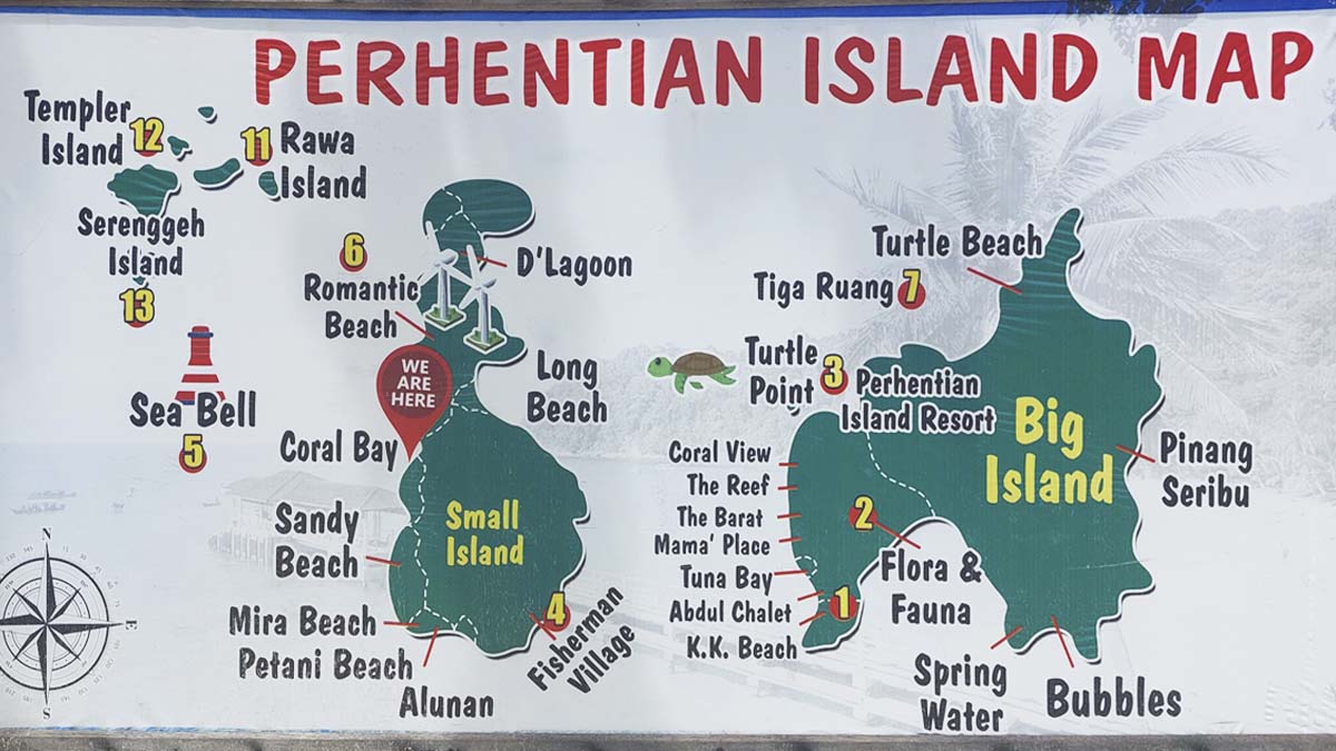 questa è la mappa di tutte le spiagge delle perhentian
