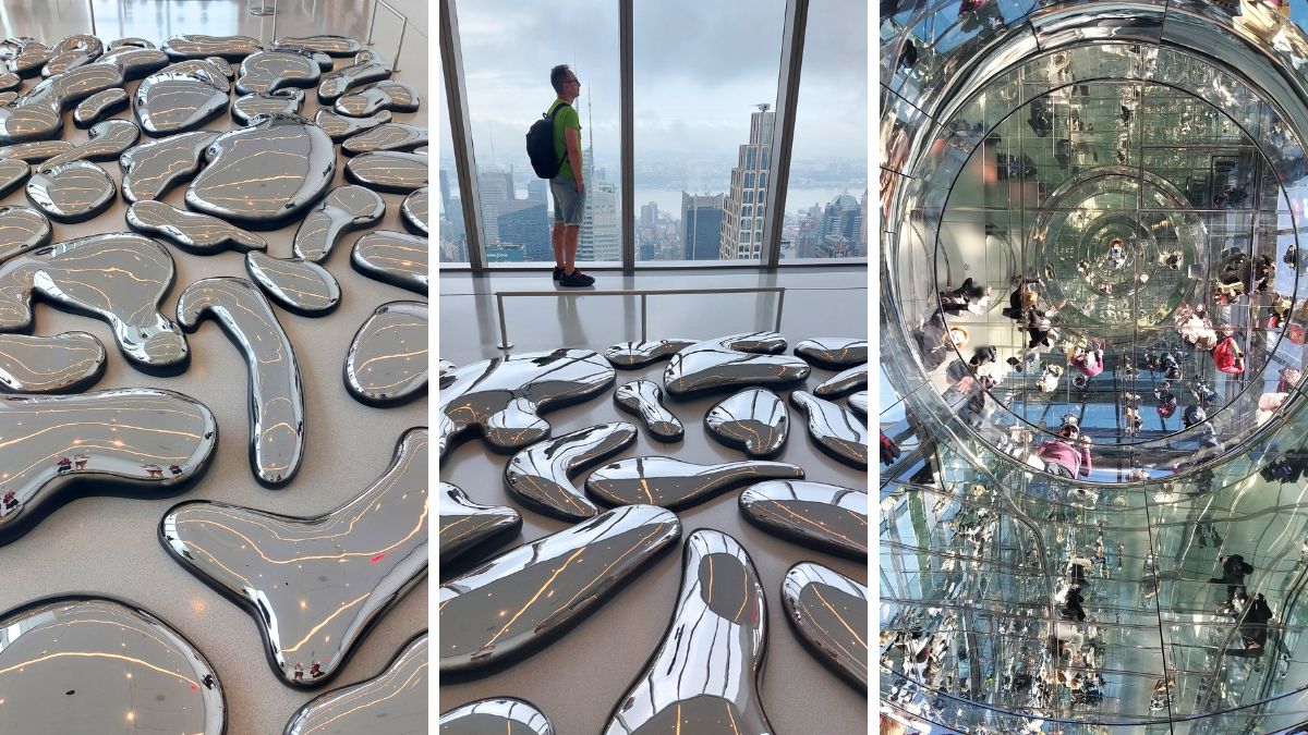 reflect è sempre al piano 91 del summit one vanderbilt. Qui sul pavimento ci sono dei sassi argentati riflettenti. Ognuno di essi è stato progettato e studiato per creare un nuovo riflesso con luci e ombre che trasformano lo spazio in un caleidoscopio di visioni.