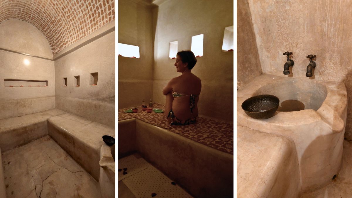 I benefici dell’hammam sono noti da millenni: la temperatura e umidità facilitano la sudorazione e l'espulsione delle tossine, oltre che l'idratazione delle vie respiratorie e la luminosità della pelle. La signora che si è occupata di noi in questo rituale è stata strepitosa
