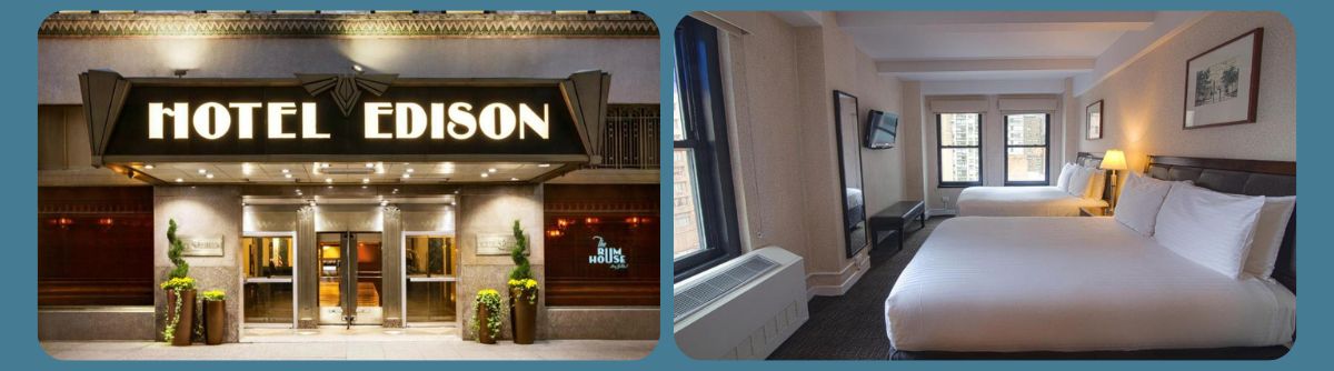 htel edison new york. lo conosco personalmente, poiché è stato l'hotel scelto in uno dei miei viaggi di gruppo a New York. Un hotel che propone offerte molto interessanti in alcuni periodi dell'anno. Ha tutte le caratteristiche di un hotel newyorkese, quindi con stanze non eccessivamente grandi ma comode. Non è nuovissimo, ma secondo la mia esperienza può offrire un ottimo compromesso tra qualità e prezzo.
La colazione che ho provato non è da intendersi negli standard a cui siamo abituati noi italiani: ha una scelta un po' limitata e tipicamente americana, ma è abbondante e assicuro che con quella si può reggere benissimo per molte ore di cammino.
Attenzione, però, perché l'eventuale colazione inclusa può essere prevista soltanto per due persone per camera, a seconda della tariffa prenotata.